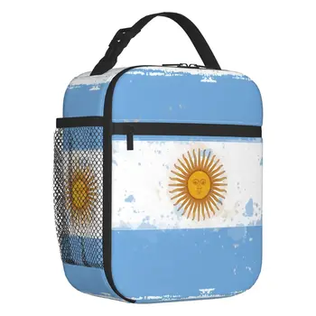 Изготовленный на заказ Ланч-бокс с Флагом Аргентины в стиле Гранж для Мужчин и Женщин, Теплый Кулер, изолированный Ланч-бокс для офиса для взрослых