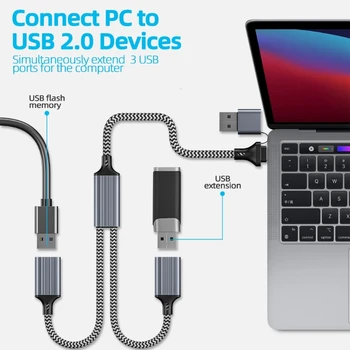 Кабель-разветвитель USB, разъем удлинителя USB/Type C от мужчины до 2/3 женщин, адаптер для передачи данных и зарядного устройства с разделением портов USB