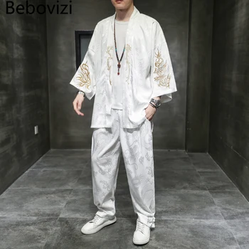 Кимоно с вышивкой, халат Daopao, костюм размера Плюс M-4XL 5XL, Летняя традиционная китайская одежда в стиле Orient Tang Hanfu для мужчин, комплекты