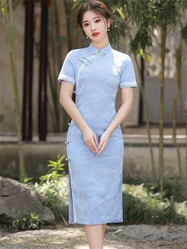 Китайское Традиционное платье в стиле Ретро, Улучшенное Ципао В Восточном Стиле, Летнее Женское Ципао с коротким рукавом