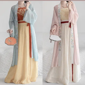 Китайское традиционное платье с вышивкой Hanfu, Весна-лето, Новый шифоновый комплект Hanfu, женский элегантный улучшенный комплект Hanfu