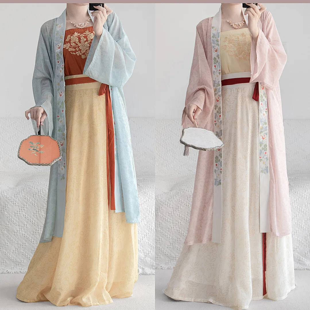 Китайское традиционное платье с вышивкой Hanfu, Весна-лето, Новый шифоновый комплект Hanfu, женский элегантный улучшенный комплект Hanfu - 0