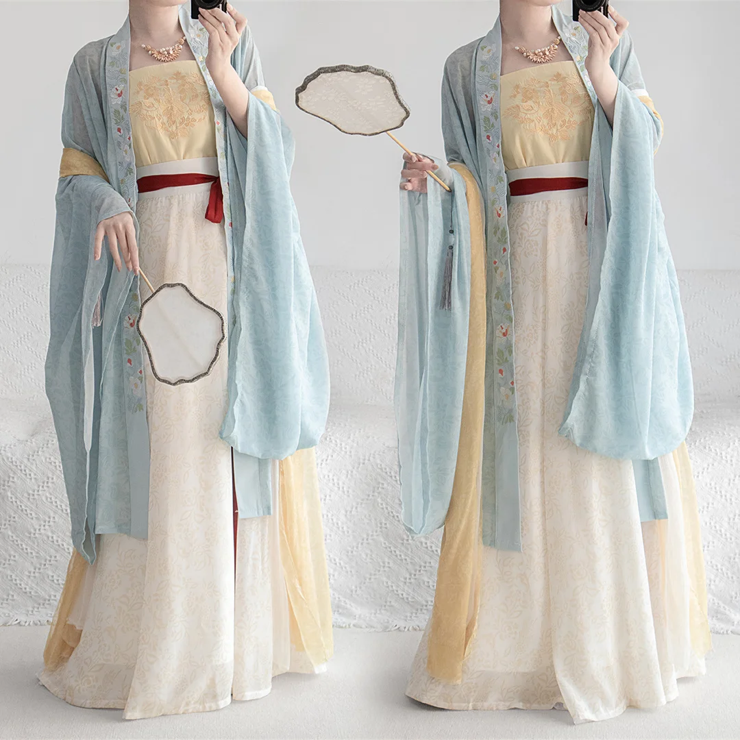Китайское традиционное платье с вышивкой Hanfu, Весна-лето, Новый шифоновый комплект Hanfu, женский элегантный улучшенный комплект Hanfu - 3
