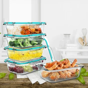 Классический кухонный набор из 5 стеклянных контейнеров для хранения продуктов, защелкивающихся крышек, 24 унции, коробки для хранения