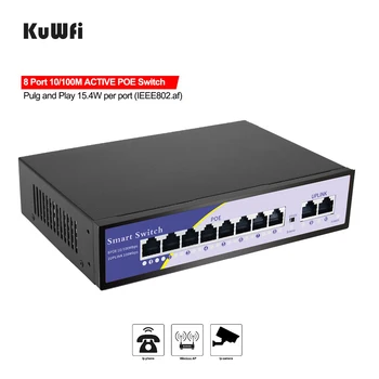 Коммутатор KuWFi с 10 портами, 8POE и 2 восходящими линиями связи, 802.3af /at, встроенная мощность 120 Вт, Vlan до 250 м, Металлический сетевой коммутатор Plug & Play