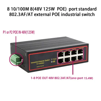 Коммутатор POE стандарта 802.3AF/AT 48 OUT/48V, промышленный коммутатор POE Ethernet с 8 портами 10/100 Мбит/с