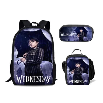 Комплект из трех предметов, Студенческая школьная сумка Wednesday Addams, Сумка Adams Family Wednesday, Детский Рюкзак с Молнией на Плечах