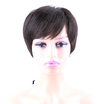 Короткие парики из человеческих волос с челкой, индийский парик Remy Short Pixie Cut для чернокожих женщин, 120% Прямые волосы, монолитный Полный парик для косплея