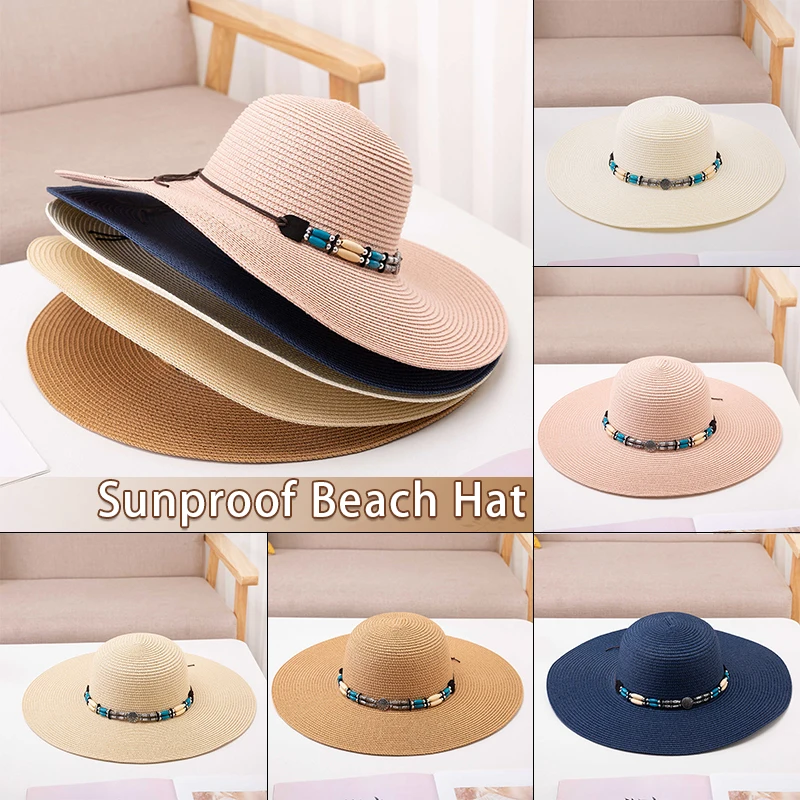 Летняя шляпа для женщин, Пляжная шляпа от Солнца, Соломенная шляпа, Панама, Фетровая кепка с широкими полями, защита от ультрафиолета, Летняя кепка для женщин - 0