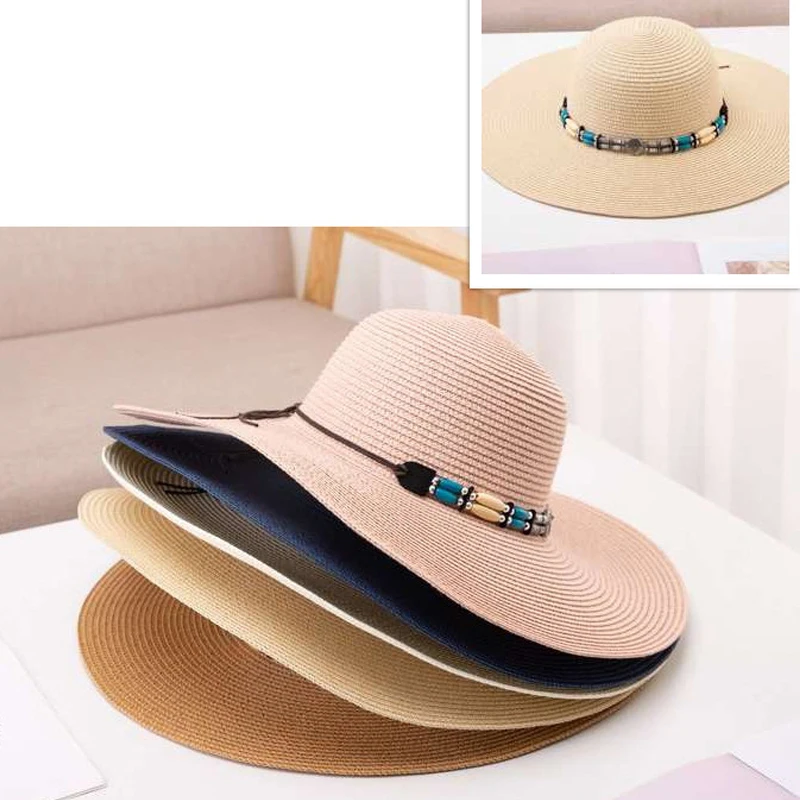 Летняя шляпа для женщин, Пляжная шляпа от Солнца, Соломенная шляпа, Панама, Фетровая кепка с широкими полями, защита от ультрафиолета, Летняя кепка для женщин - 5