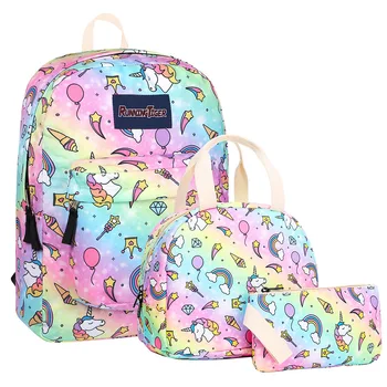 Милый Школьный рюкзак, набор детских школьных сумок для книг, детский школьный ранец с принтом единорога для девочек Mochila Infantil, 3 предмета