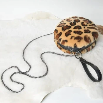 Модная меховая сумка через плечо из меха кролика Рекс, сумка с леопардовым принтом, женская темпераментная меховая маленькая круглая сумка на одно плечо