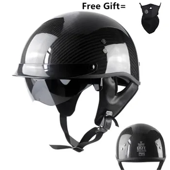 Мотоциклетный шлем из немецкого чистого углеродного волокна с половиной лица, одобренный Dot, легкий шлем с открытым лицом и внутренними солнцезащитными козырьками CE
