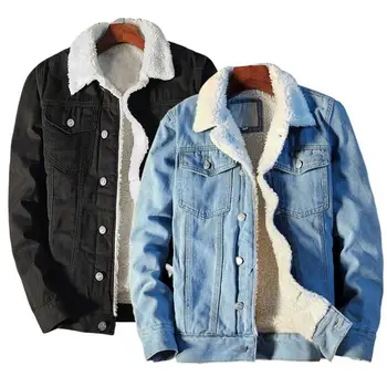 Мужская зимне-осенняя куртка из денима С флисовой подкладкой, утепленная зимняя джинсовая куртка, пальто, мужская бархатная куртка с отложным воротником, Мужские меховые парки