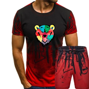 Мужская футболка с мудрым медведем-мужская рубашка с трафаретным принтом -Мужская футболка с медведем в очках