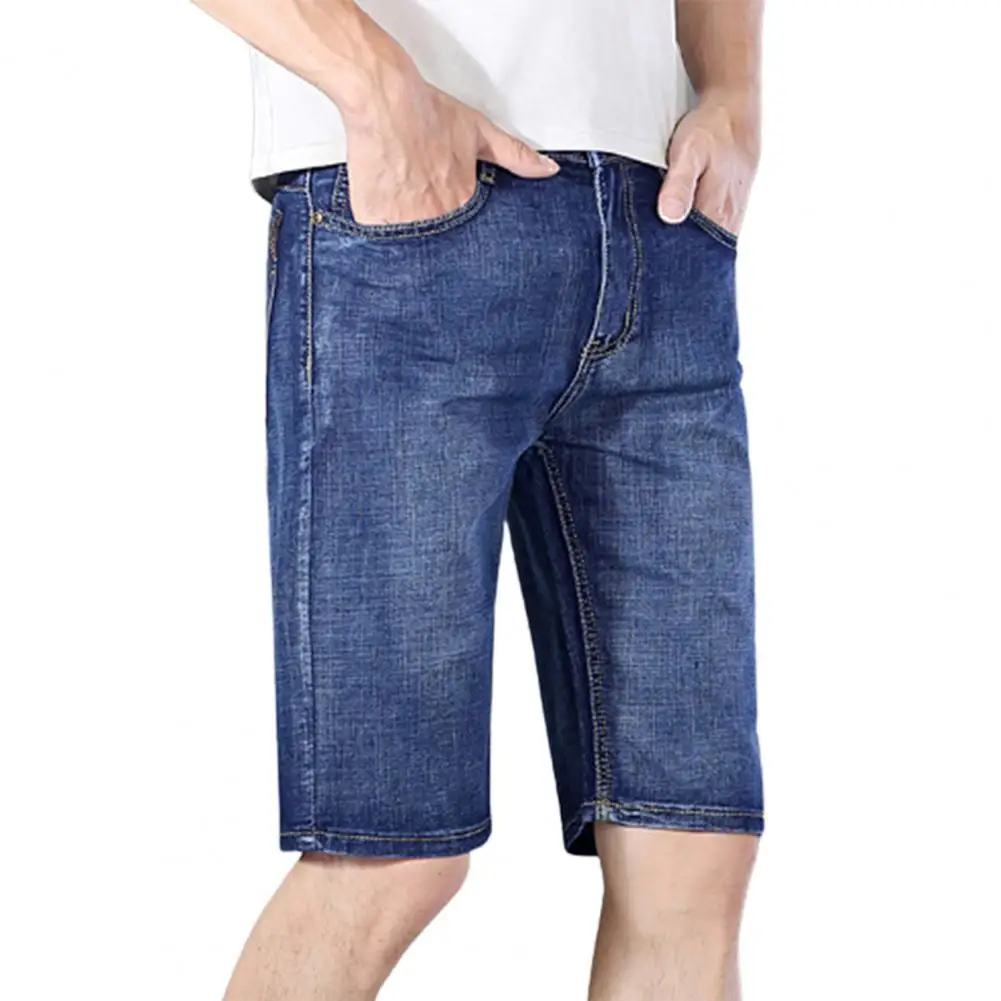 Мужские короткие джинсы, модные низы, универсальные джинсовые брюки с множеством карманов длиной до колена для вечеринки, Мужские Шорты, короткие джинсы - 1