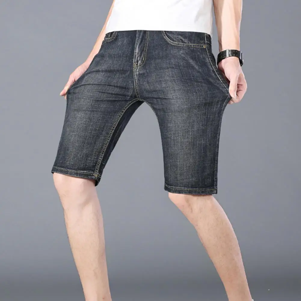 Мужские короткие джинсы, модные низы, универсальные джинсовые брюки с множеством карманов длиной до колена для вечеринки, Мужские Шорты, короткие джинсы - 2