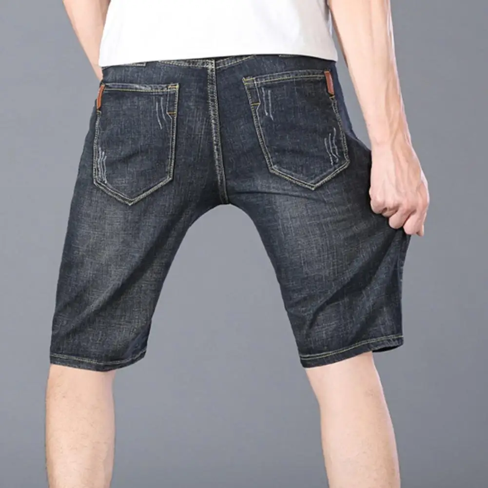 Мужские короткие джинсы, модные низы, универсальные джинсовые брюки с множеством карманов длиной до колена для вечеринки, Мужские Шорты, короткие джинсы - 4
