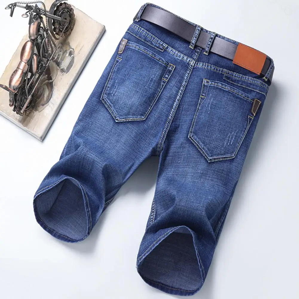 Мужские короткие джинсы, модные низы, универсальные джинсовые брюки с множеством карманов длиной до колена для вечеринки, Мужские Шорты, короткие джинсы - 5