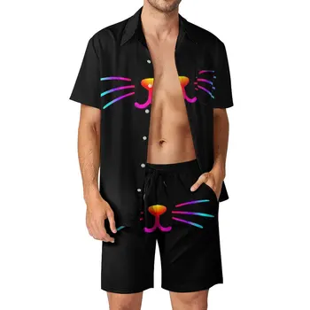 Мужской пляжный костюм Rainbow Cat Smile, Графический костюм из 2 предметов, Винтажный костюм для отдыха, Размер США