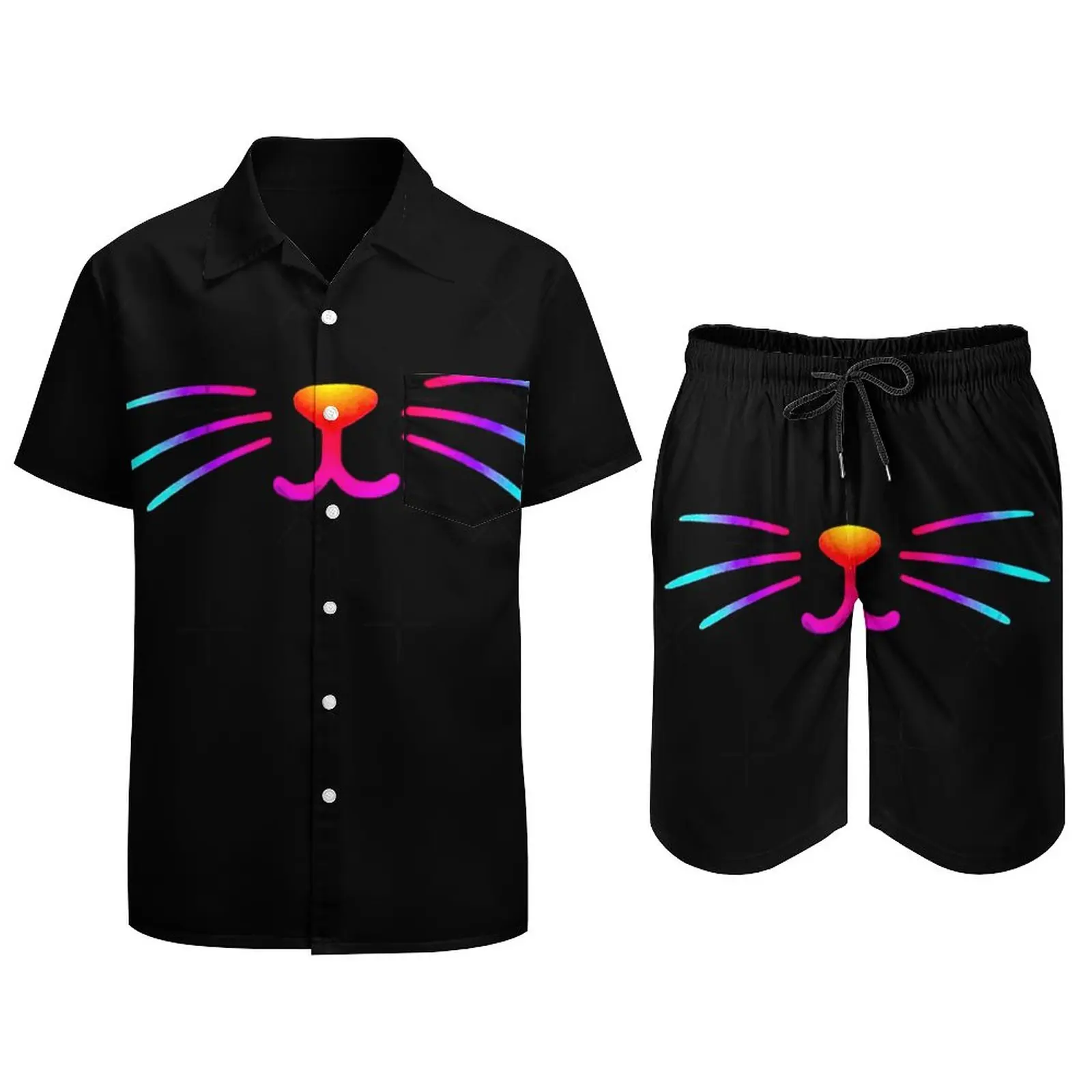 Мужской пляжный костюм Rainbow Cat Smile, Графический костюм из 2 предметов, Винтажный костюм для отдыха, Размер США - 2