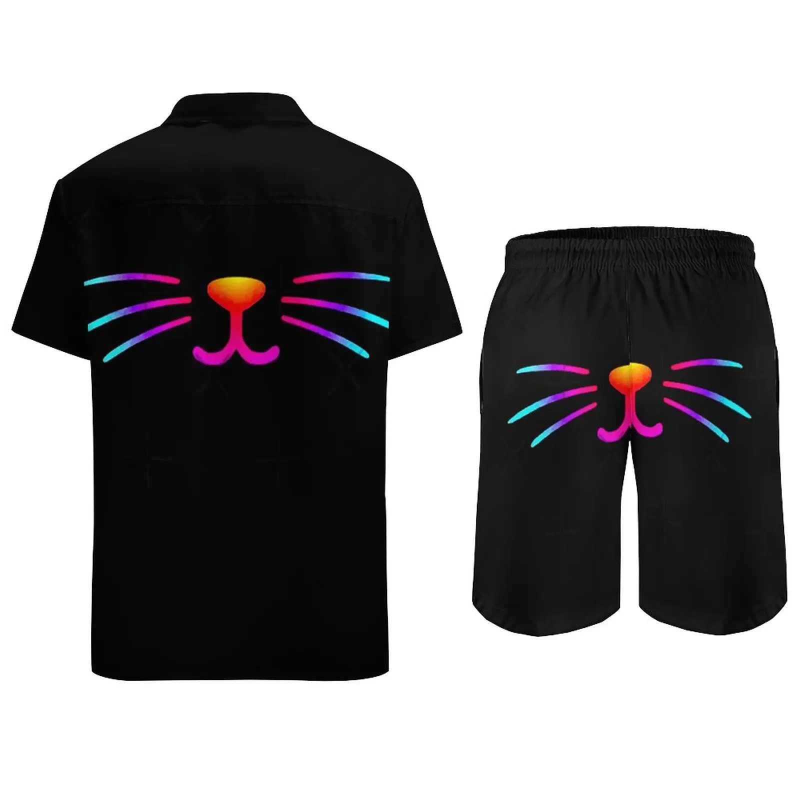 Мужской пляжный костюм Rainbow Cat Smile, Графический костюм из 2 предметов, Винтажный костюм для отдыха, Размер США - 3