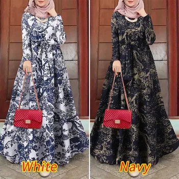 Мусульманская Абайя для женщин, Дубай, Турция, Исламская одежда, Повседневное Свободное Винтажное платье, Простой принт в этническом стиле, Модное длинное мусульманское платье