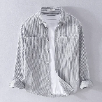 Новая весенне-осенняя полосатая хлопковая белая рубашка, мужская марка Suehaiwe's, повседневные рубашки с длинными рукавами в итальянском стиле для мужчин, топ