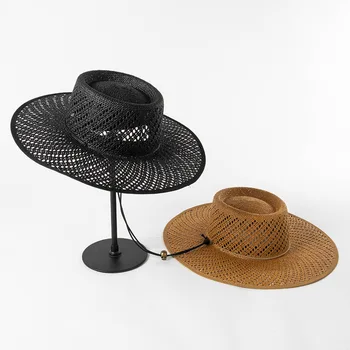 Новая женская пляжная шляпа с широкими полями и ремешками, модные дизайнерские летние солнцезащитные шляпы, женская шляпа с козырьком от солнца оптом