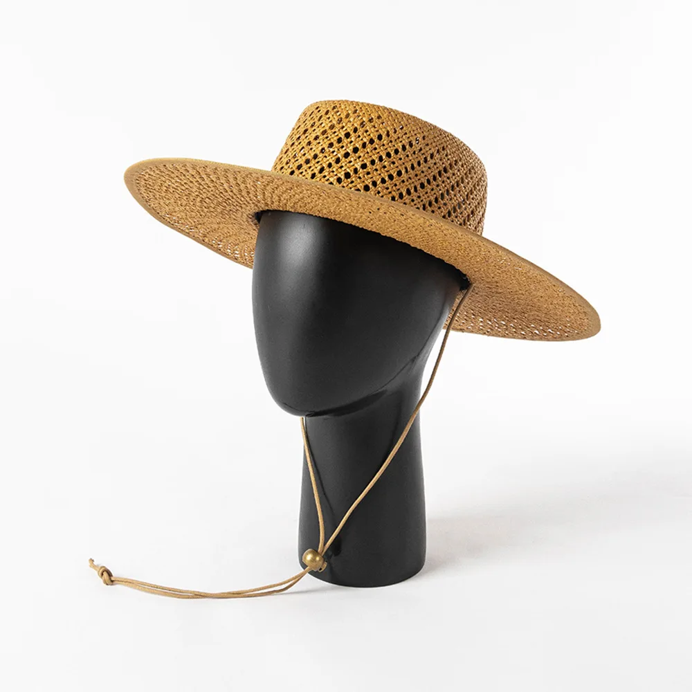 Новая женская пляжная шляпа с широкими полями и ремешками, модные дизайнерские летние солнцезащитные шляпы, женская шляпа с козырьком от солнца оптом - 4