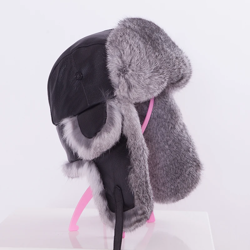 Новая зимняя шапка для мужчин из натурального меха кролика, теплая зимняя мужская шапка, меховой берет, российские шапки высокого качества для сохранения тепла - 1