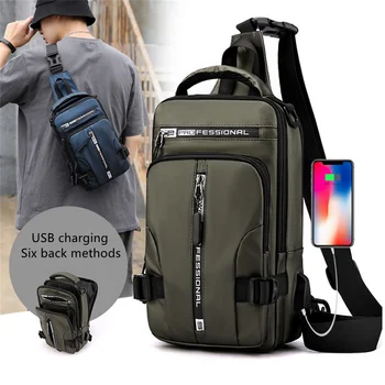 Новая многофункциональная сумка через плечо для мужчин, противоугонные сумки-мессенджеры, мужская водонепроницаемая сумка для зарядки через USB, Повседневная сумка-тоут