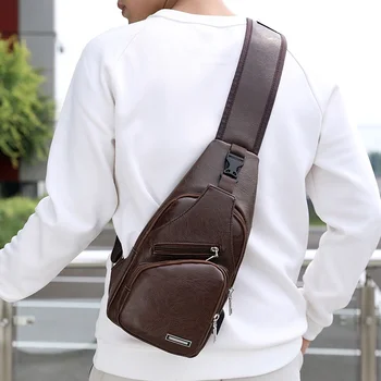 Новая модная Мужская сумка из искусственной кожи, спортивная нагрудная сумка, зарядка через USB, спортивная рука 
