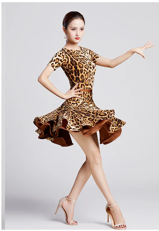 Новая современная танцевальная одежда в леопардовый горошек, короткая плиссированная юбка, Национальный стандарт, Вальс, джаз, танцевальные тренировочные юбки в наличии - 2