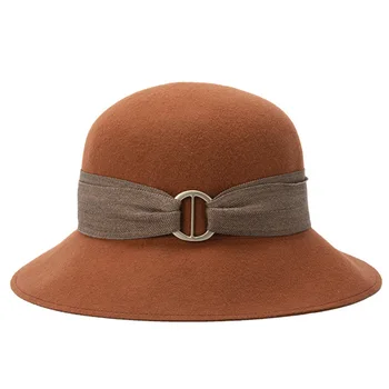 Новая теплая фетровая шляпа из шерсти с широкими полями в стиле ретро, Фетровая шляпа с лентой, Зимняя шляпа для женщин, Праздничная шляпа для Церкви, Свадебная шляпа по случаю