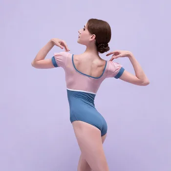 Новое Элегантное Балетное трико, Женское, с бутонами, Цветная строчка, с короткими рукавами, Гимнастическое трико, Одежда для выступлений Балерины