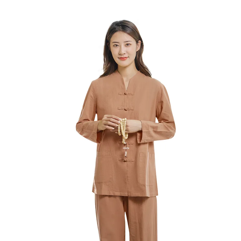 Одежда для непрофессионалов одежда для медитации чайная одежда костюм из хлопка и льна в китайском стиле Дзен для мужчин и женщин Костюм в китайском стиле Тан - 4