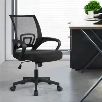 Офисное кресло Smile Mart с регулируемой средней спинкой, сетчатое, поворотное, с подлокотниками, Черная офисная мебель, офисные стулья
