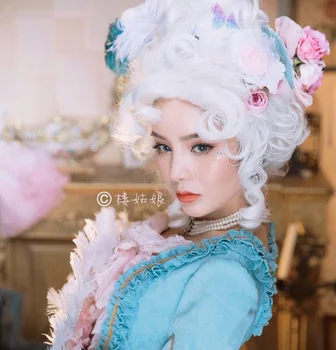 Парики для косплея Принцессы Марии-Антуанетты со средними вьющимися волосами (без головных уборов) + шапочка для парика