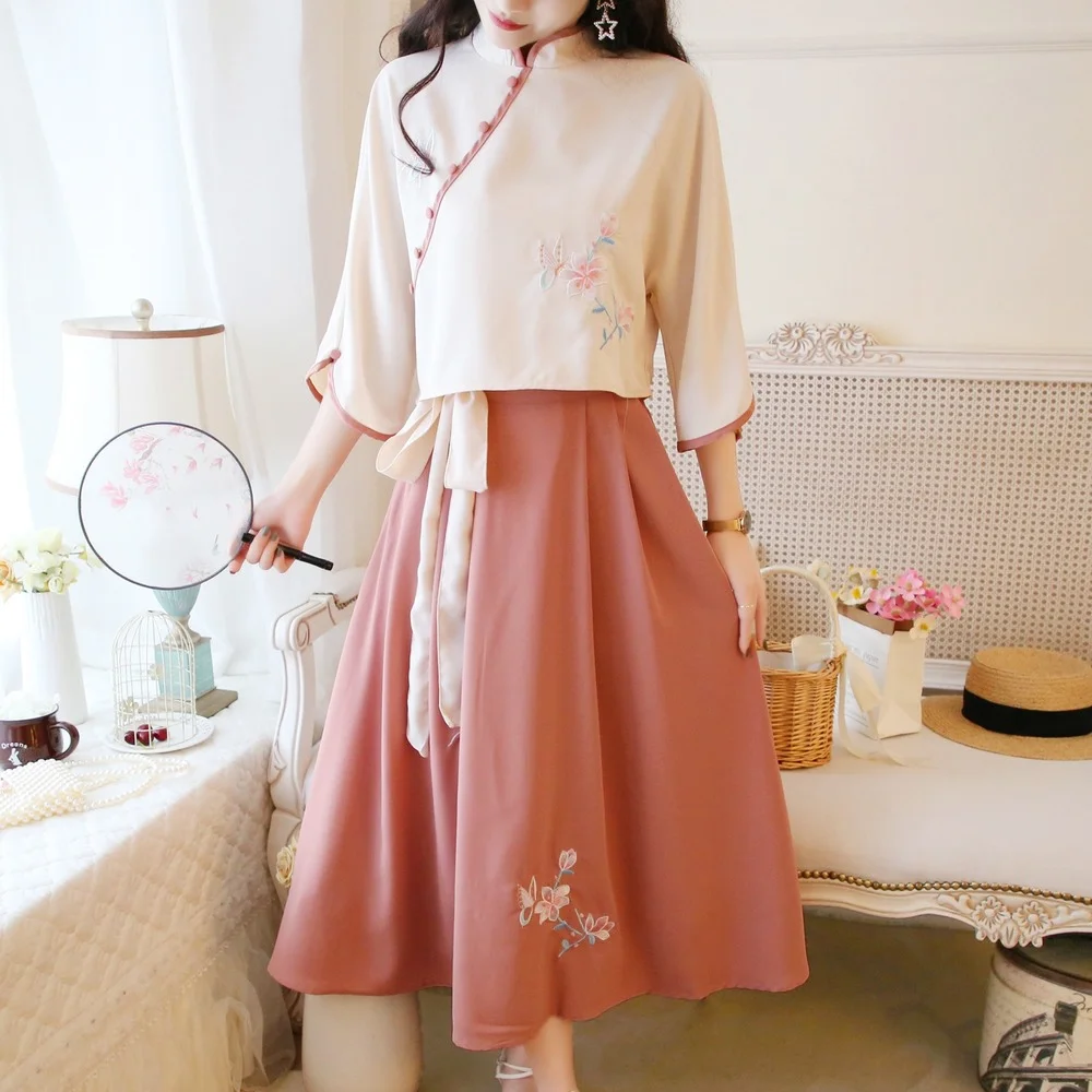 Платье Hanfu, традиционные китайские топы для женщин, улучшенное ретро-платье Hanfu из двух частей - 1