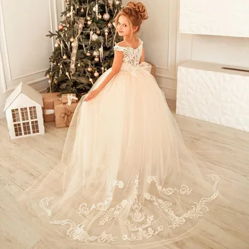 Платья с цветочным узором для девочек, Свадебные платья для маленьких девочек, Винтажные Кружевные платья для Причастия Принцессы