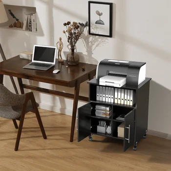 Подставка для принтера на колесиках, компьютерная тележка с корпусом, черная