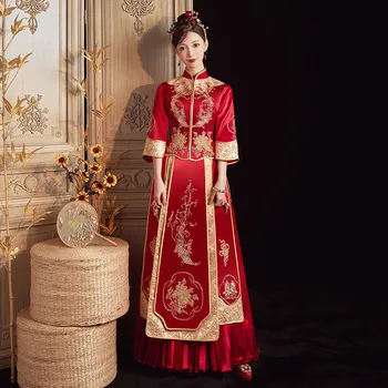 Показать Тонкое платье Невесты Новое Китайское Свадебное платье в Винтажном стиле с Короной Феникса Xiapei Женское Шоу-Кимоно костюм для восточных