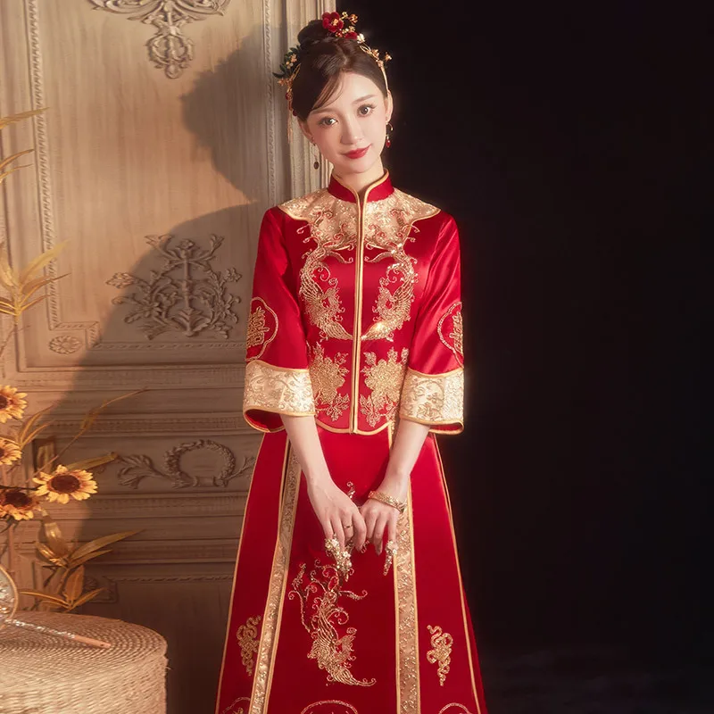 Показать Тонкое платье Невесты Новое Китайское Свадебное платье в Винтажном стиле с Короной Феникса Xiapei Женское Шоу-Кимоно костюм для восточных - 1