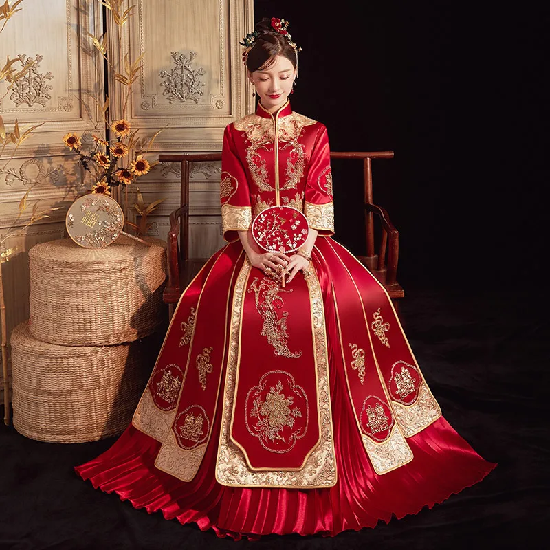 Показать Тонкое платье Невесты Новое Китайское Свадебное платье в Винтажном стиле с Короной Феникса Xiapei Женское Шоу-Кимоно костюм для восточных - 2
