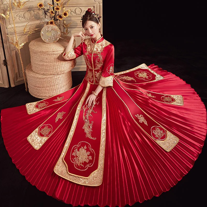 Показать Тонкое платье Невесты Новое Китайское Свадебное платье в Винтажном стиле с Короной Феникса Xiapei Женское Шоу-Кимоно костюм для восточных - 3