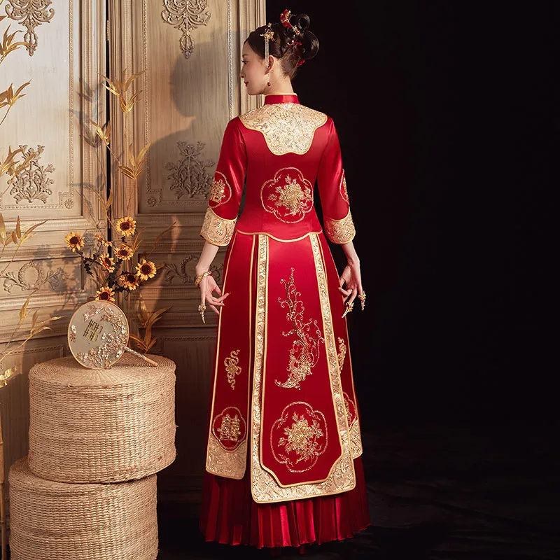 Показать Тонкое платье Невесты Новое Китайское Свадебное платье в Винтажном стиле с Короной Феникса Xiapei Женское Шоу-Кимоно костюм для восточных - 4