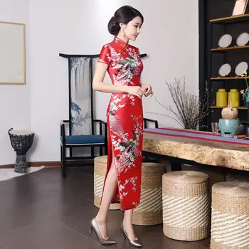 Потрясающее платье в этническом стиле Леди Чонсам в китайском стиле с коротким рукавом Леди Чонсам Тонкий