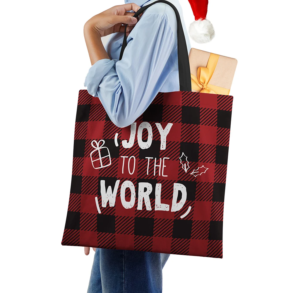 Рождественская Холщовая сумка Для покупок в стиле Харадзюку, Веселая Рождественская Елка, Многоразовая Дорожная сумка Через плечо, Большая Вместительная Складная сумка для хранения Ручной работы - 4