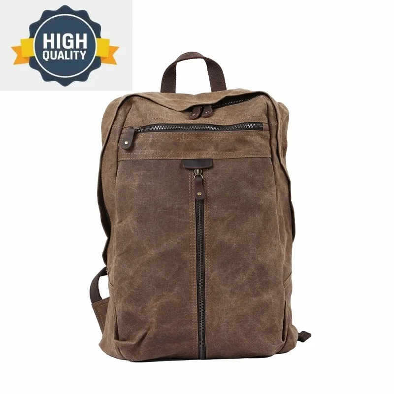 рюкзак, холщовые вощеные ретро сумки для ноутбуков, мужской походный рюкзак, водонепроницаемый дорожный - 0